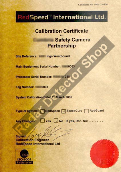 Laser gun Calibration Certificate